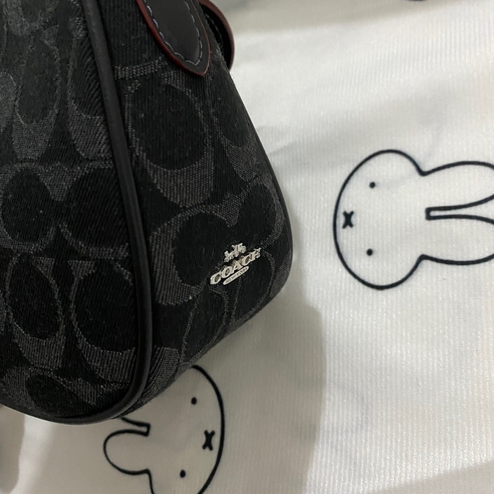Coach Black Signature Canvas Mini Shoulder Bag with Buckle Pockets - Picture 4 of 8